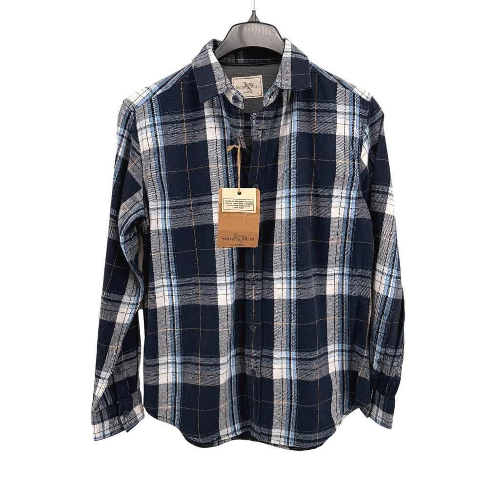 NEW Smith & Mills Flannel Shirt Men Small English Blue Plaid Gorpcore Lumberjack